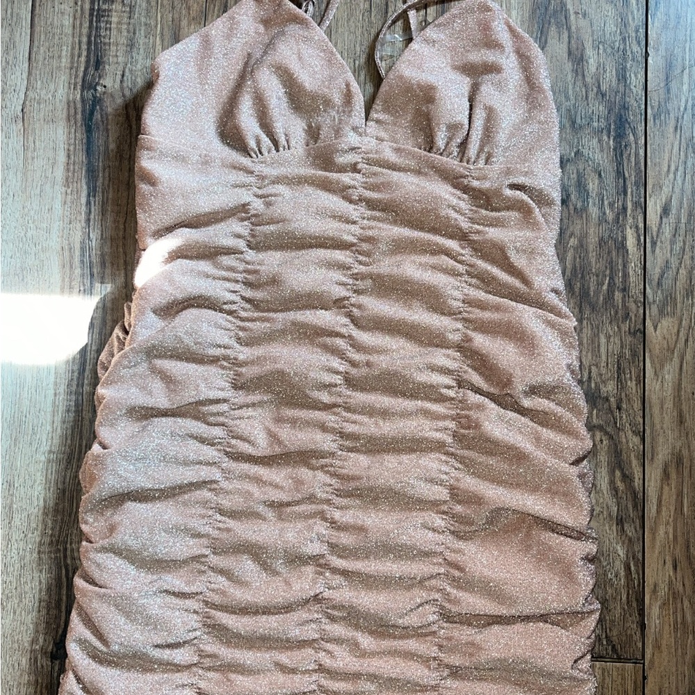 Shimmering Ruched Halter Dress - Picture 2 of 4